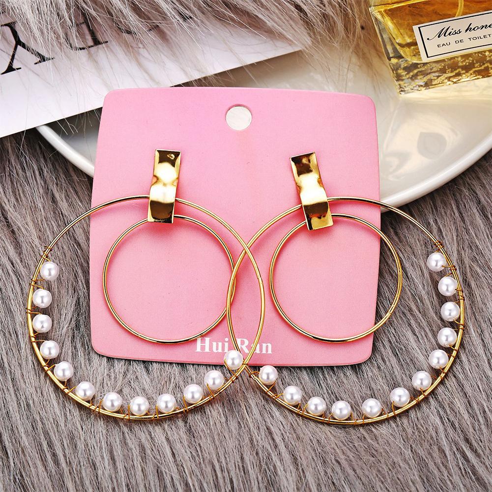 1 Pairs Of Earrings Alloy Retro Style Simple Golden Size Circle Winding Pearl Earrings
