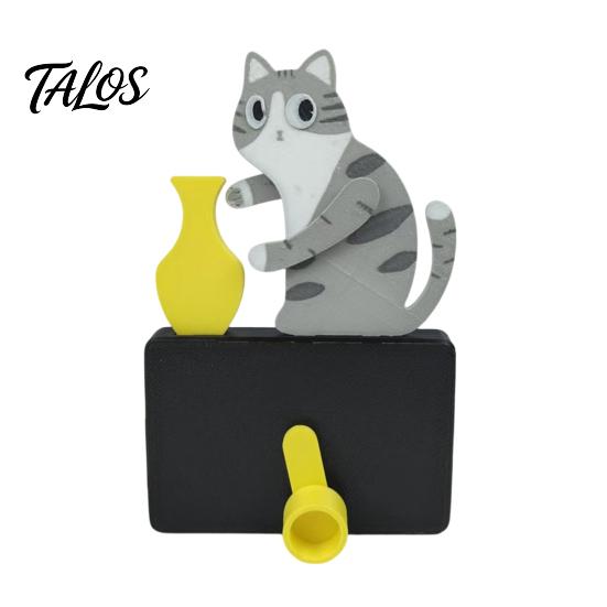 Talos Cat Pushing Vase Refrigerator Magnet, 3D Printed Whiskers Holder Pet Memorial Keepsake Decoration, Gift for Cats Lovers