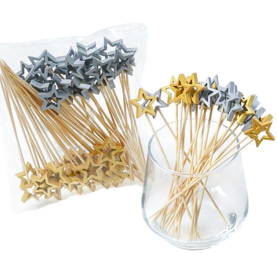 50/100Pcs Disposable Bamboo Sticks Premium Cocktail Forks Appetizers Natural Bamboo Skewers Cocktail Party Accessories