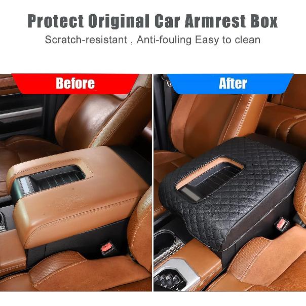 LLKUANG Car Center Console Armrest Cover Pad Fit for Toyota Tundra 2007-2021 Waterproof Leather Seat Armrest Box Cushion Pad Protector (Black)