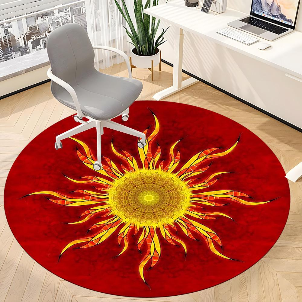 1pc Red Background Carpet for Office Non-Slip, Round Carpet, Soft & Comfortable, Carpet for Office, Lightweight Round Floor Mat