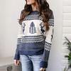 Weihnachtspullover Damen Weihnachtsbaum Rentier Warmer Pullover Gestrickter Rundhals-Pullover