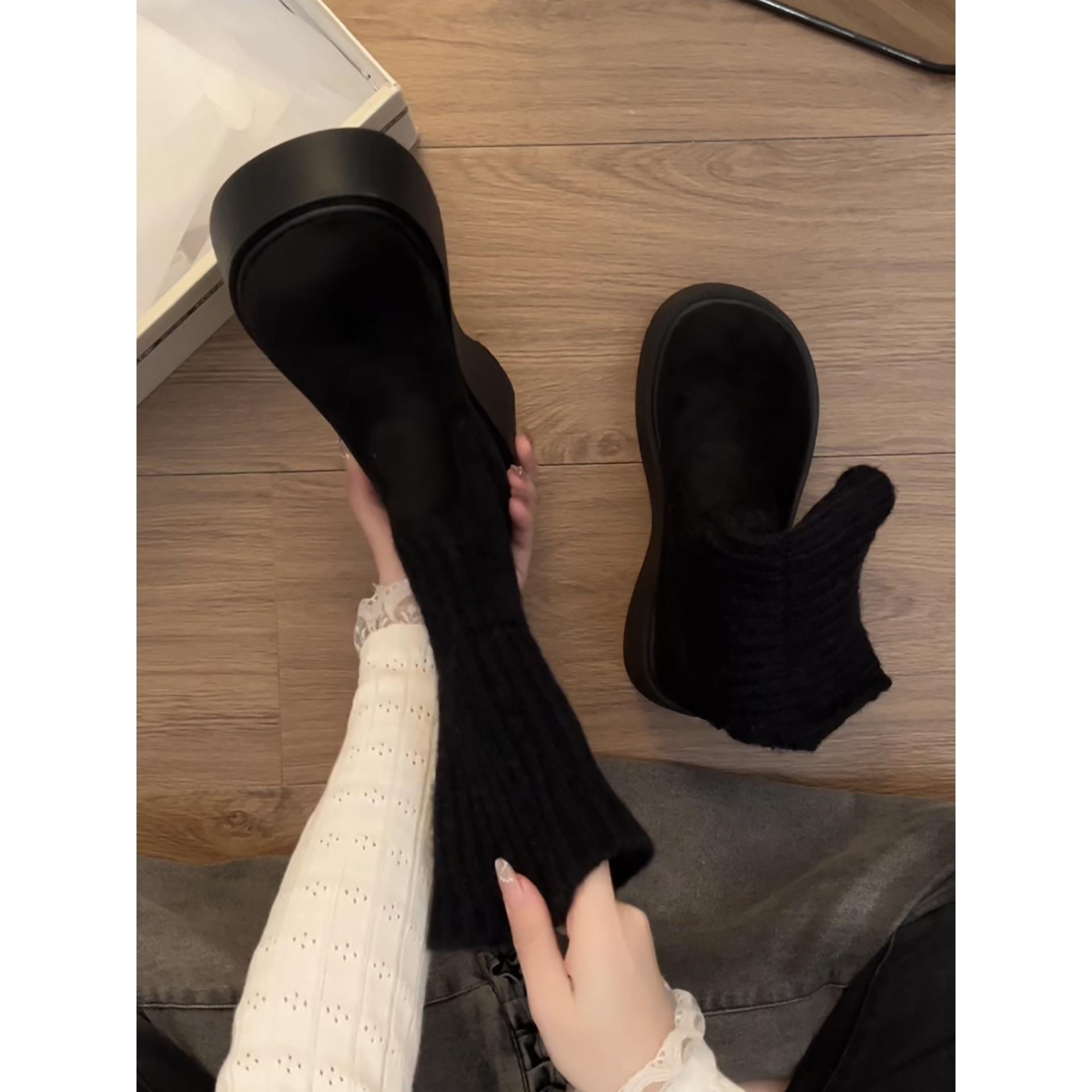 Retro black thick-soled velvet snow boots 2025 winter wear warm non-slip Birkenstocks boots 35