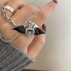 Halloween Devil Crossed Chain Rings Metal Double Finger Rings Fashion Punk Jewelry for Women Girls Ladies Accessories