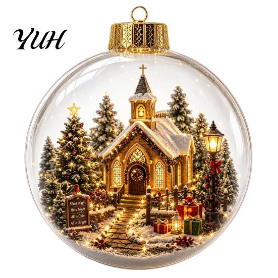 Decorative Acrylic Christmas Ornaments Tree Crystal Ball Pendant with LED Light, Built-in Christmas-themed Theme Hanging Charms Pattern Design,