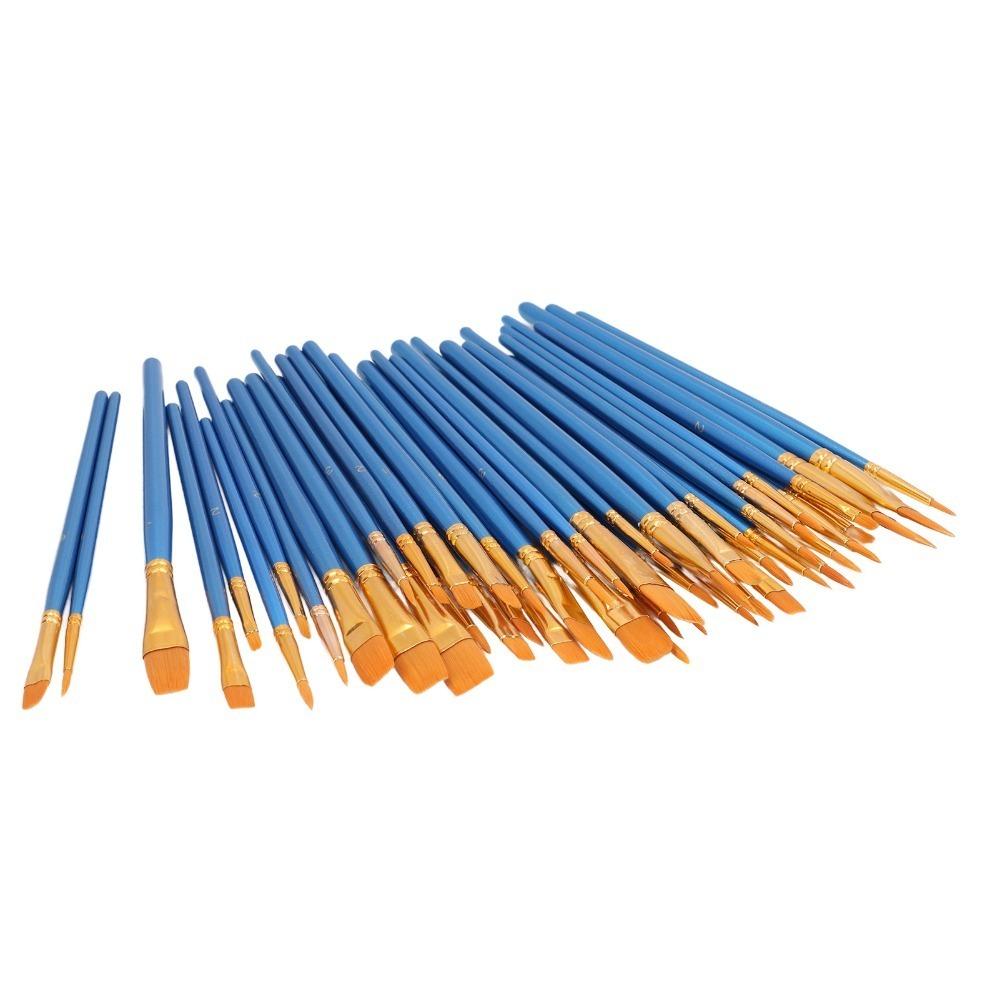 50PCS fine nylon filaments pearl blue art paint brush set  oil painting shading Nylon Paintbrush