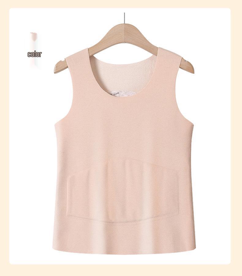 De Róng Women's Seamless Warm Vest - Winter Plus Velvet, Thickened Stomach Protection, Heating Base Layer, Cotton Camisole