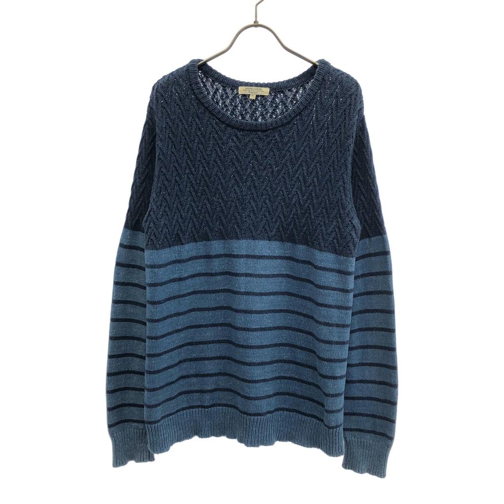 M2SQUARED Border Pattern Long sleeve knit L Navy system sweater Women Used
