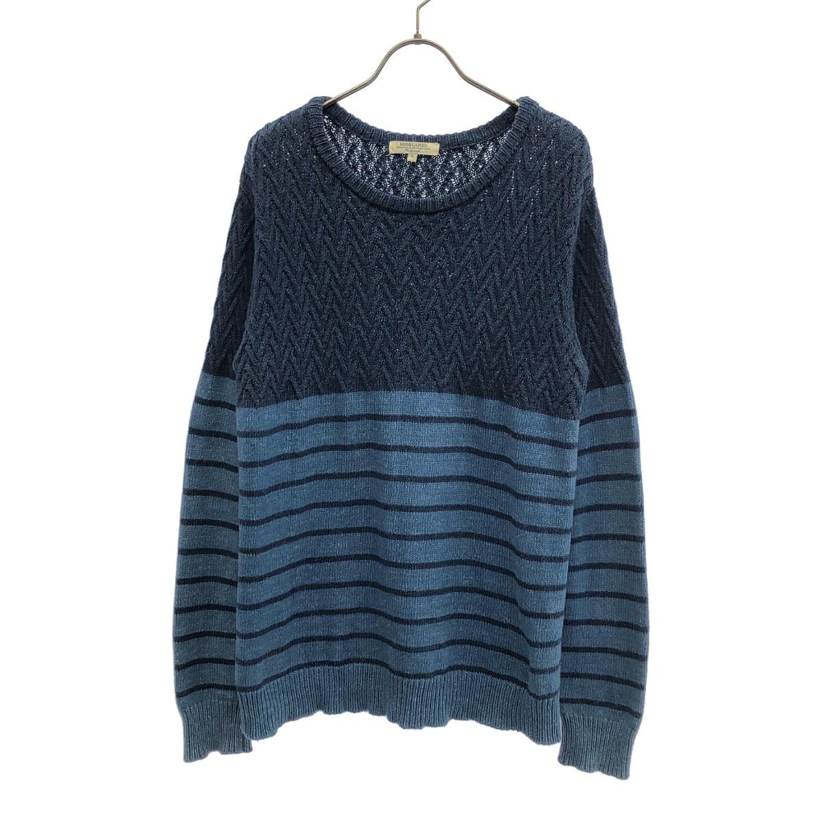 

M2SQUARED Узор с каймой Вязаный лонгслив L Темно-синий системный свитер Женский Б/у