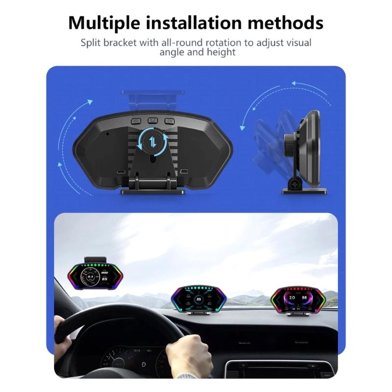 P3 Car Head Up Display Speed Clock Windshield Projector Overspeed Speedometer Alarm Fatigue Driving Reminder Slope Meter