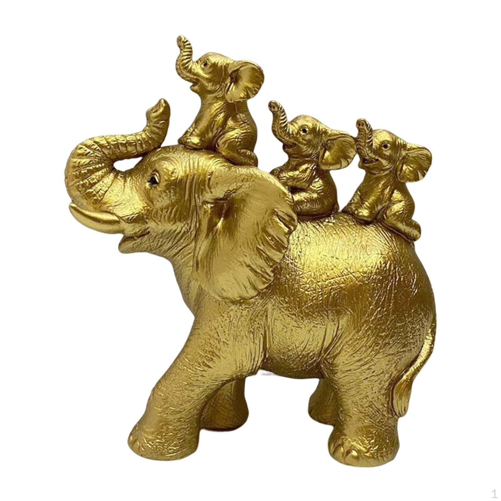 

3 Baby Elephants Riding AN Elephant Statues, Animals Sculptures Art Works Desk Resin Figurines for