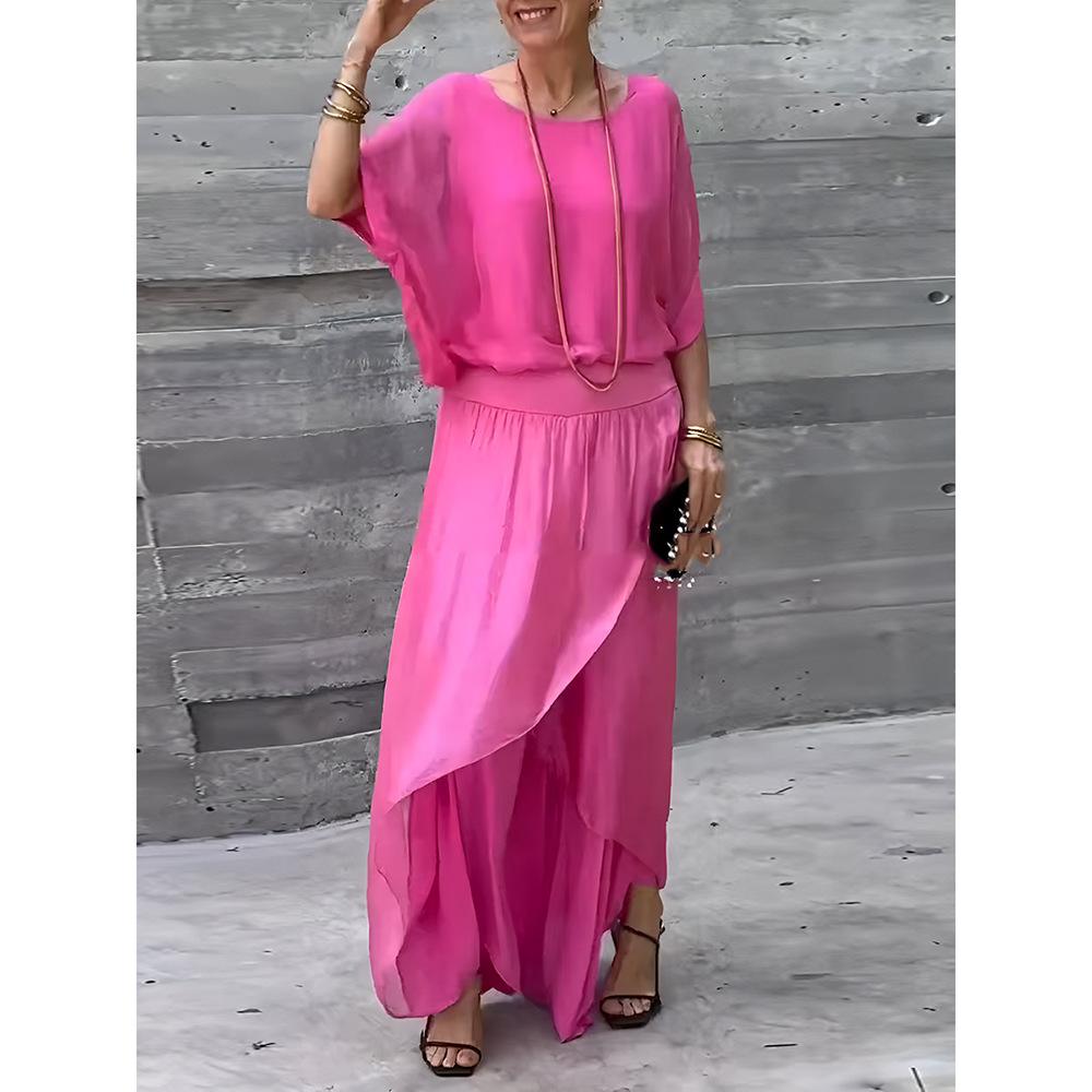 Europe, America 2026 Summer New Station Loose Comfortable Top Split Wide Leg Pants Chiffon Casual Suit
