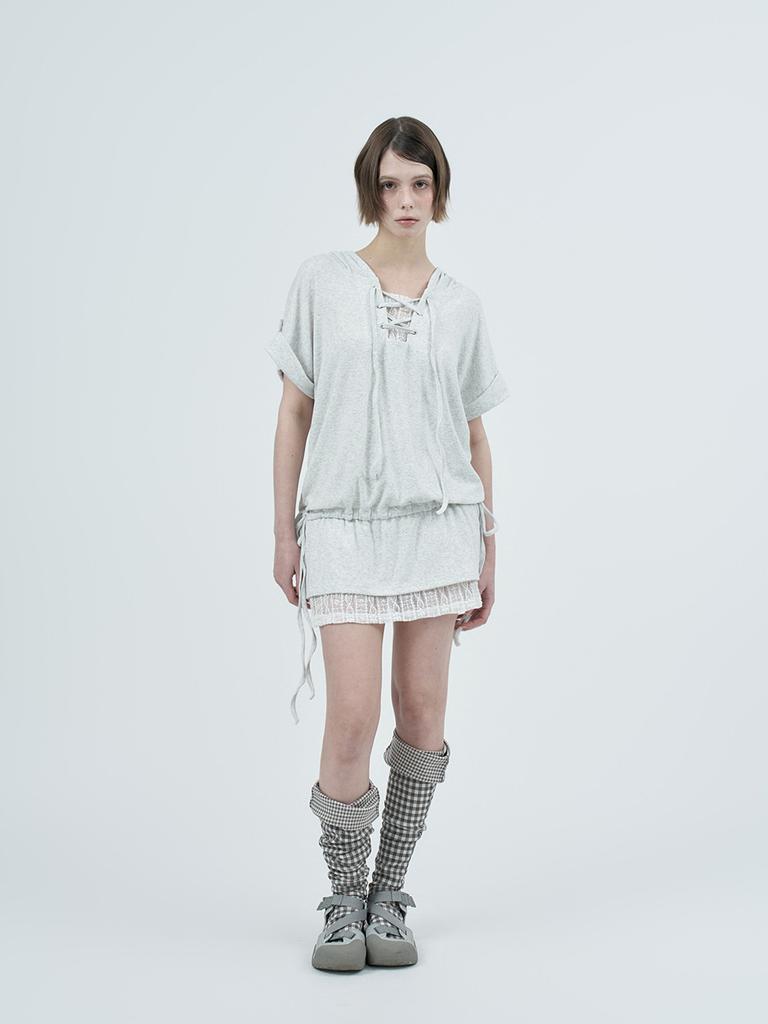 Phased Eyelet Lace Hooded Dress_Melange