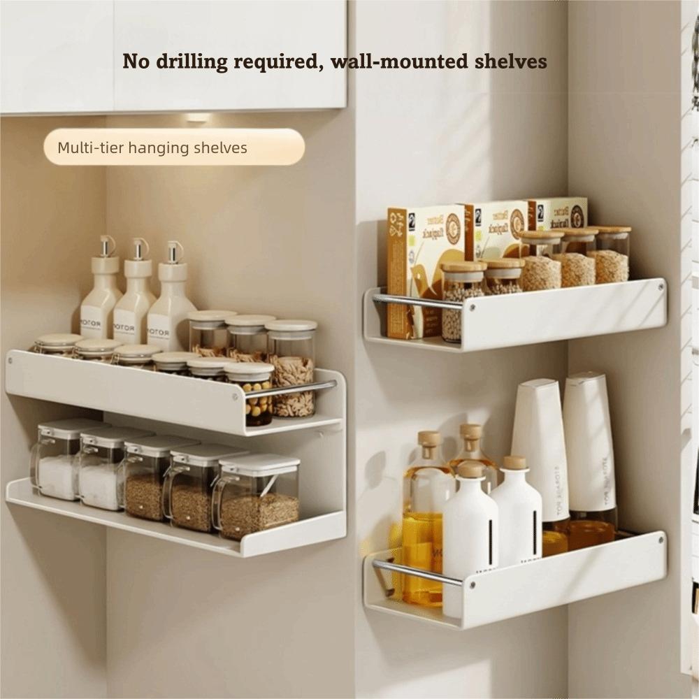 Wall Mounted Spice Rack Punch-free Kitchen Storage Shelf  for Kitchen Bathroom Storage