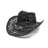 UV Protection Ethnic Tassel Natural Grass Handwoven Straw Western Cowboy Hat Unisex Outdoor Sun Protection Sun Visor Sun Hat