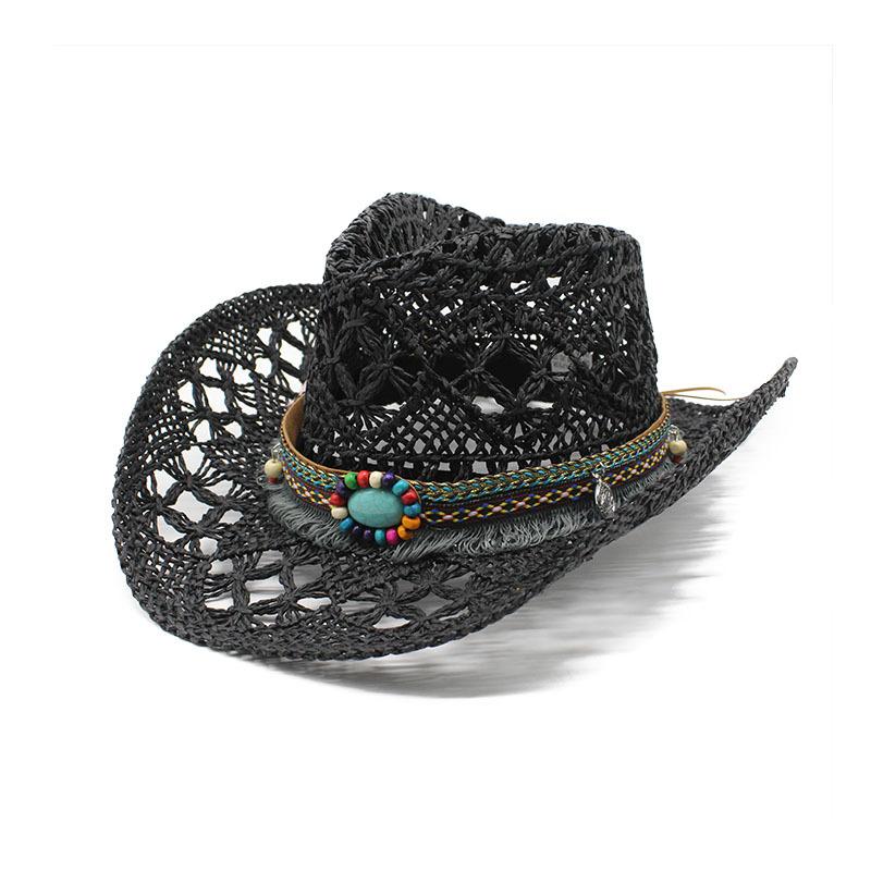 UV Protection Ethnic Tassel Natural Grass Handwoven Straw Western Cowboy Hat Unisex Outdoor Sun Protection Sun Visor Sun Hat