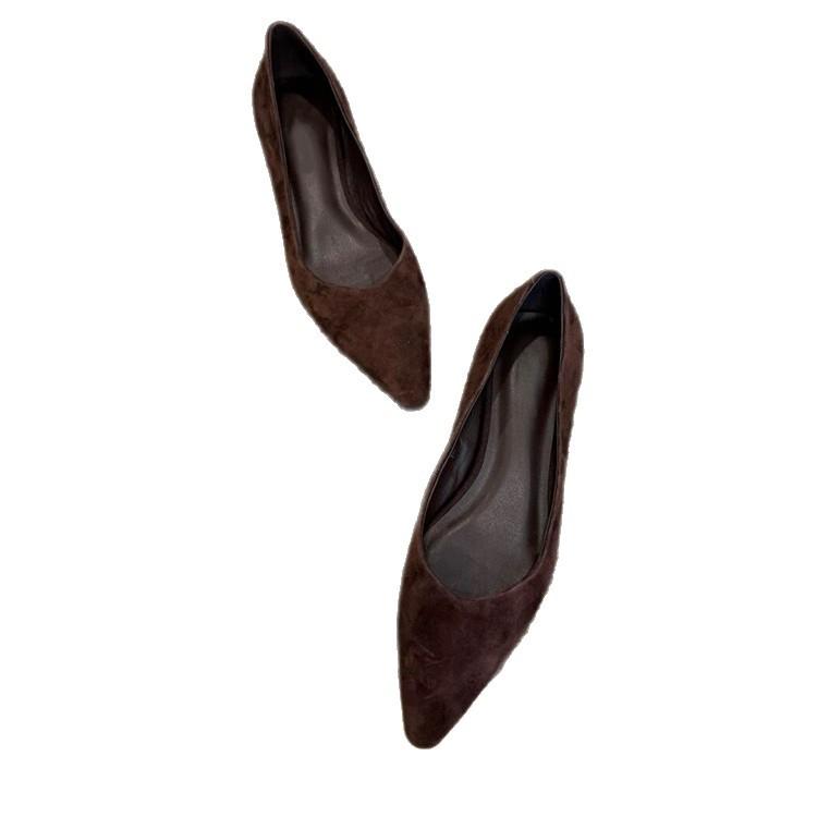 Sheepskin Version~ Minimalist Suede Pointed Head Shallow Mouth Small Wedge Heel Single Shoes Women's 2025 New Autumn Versatile Commuter Shoes