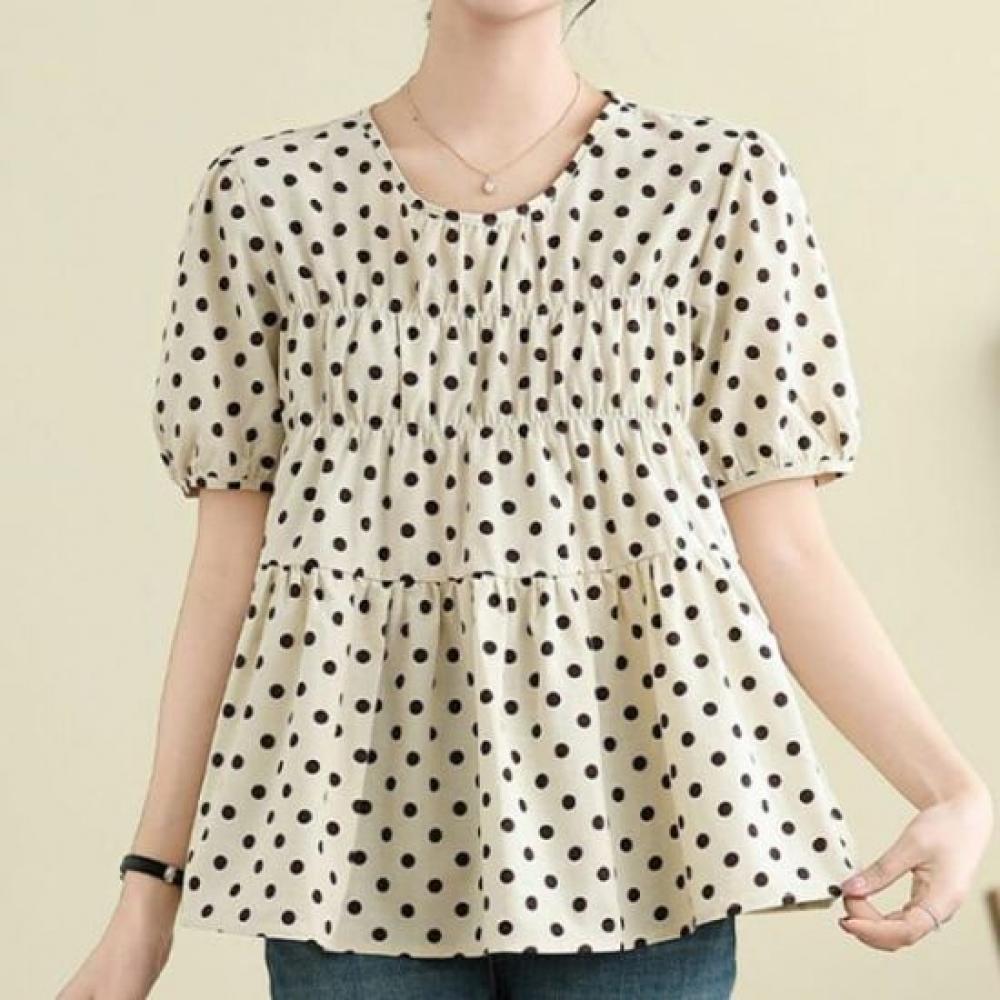 Navava Women Dot Pattern Short Sleeve Blouse Nb2764