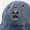 Bear Embroidery Print Vintage Washed Denim Hat Drawstring Adjustable Windproof Fisherman Hat Sunscreen Wide Brim Casual Sun Hat