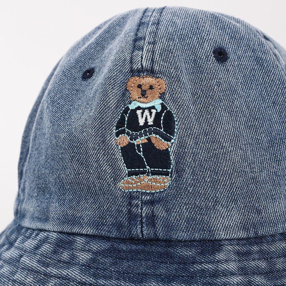 Bear Embroidery Print Vintage Washed Denim Hat Drawstring Adjustable Windproof Fisherman Hat Sunscreen Wide Brim Casual Sun Hat