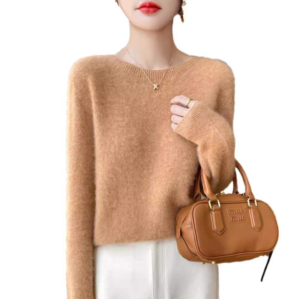 Women's Solid Color Wool Knit Pullover Sweater for Fall and Winter