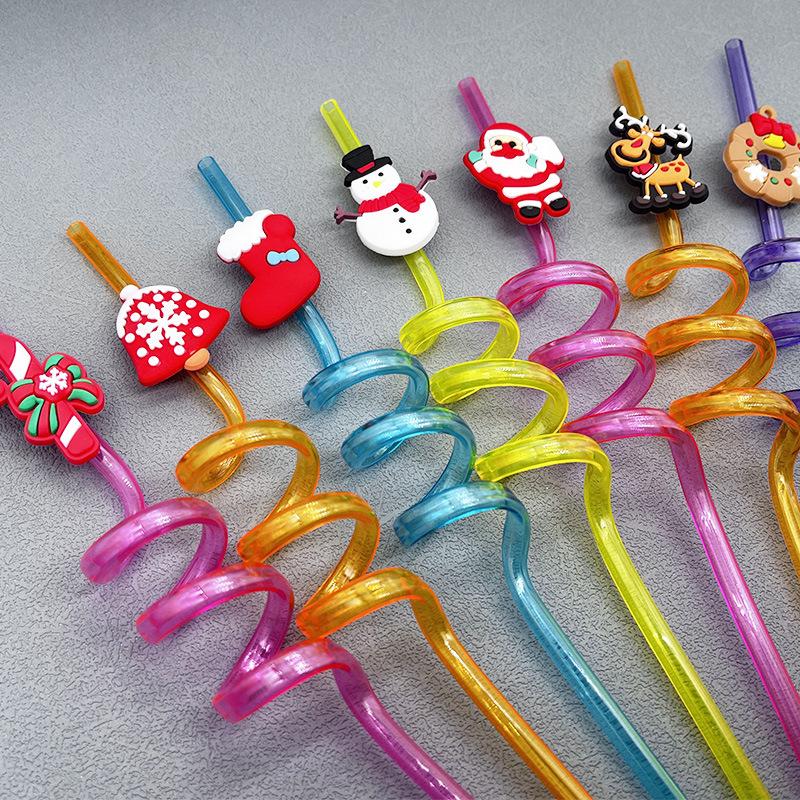 Wiederverwendbare Weihnachtsmann-Strohhalme Weihnachts-Trinkhalme mit Schneeflocken Niedliche Partyartikel für die Feiertage als Weihnachtsgeschenkidee