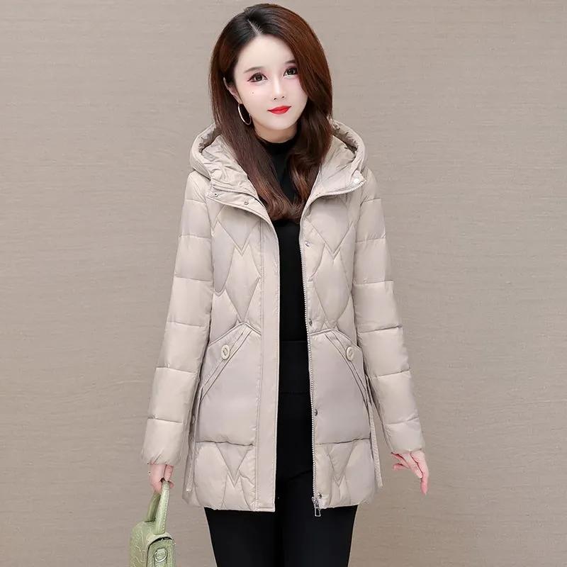 

Winter Women Jacket Warm Parkas Female Thicken Coat Cotton Padded Long Hooded Outwear Casual Loose Women Snow Parka Jackets XL бежевый