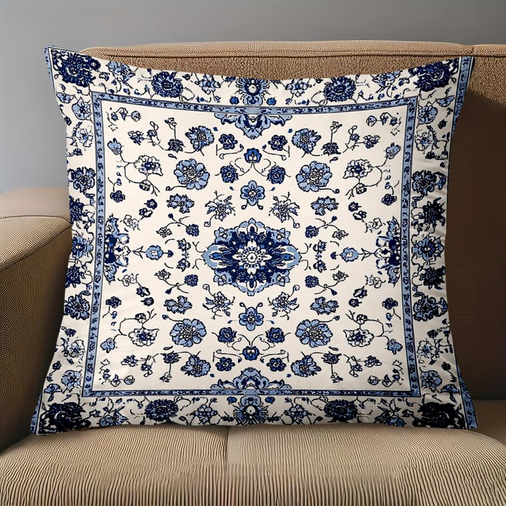 1 piece of blue and white floral pattern decorative pillow, polyester fiber pillowcase, sofa cushion, headboard pillow
