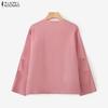 ZANZEA Women Casual V-Neck Loose Long Sleeve Cotton Blouse