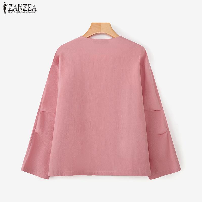 ZANZEA Women Casual V-Neck Loose Long Sleeve Cotton Blouse