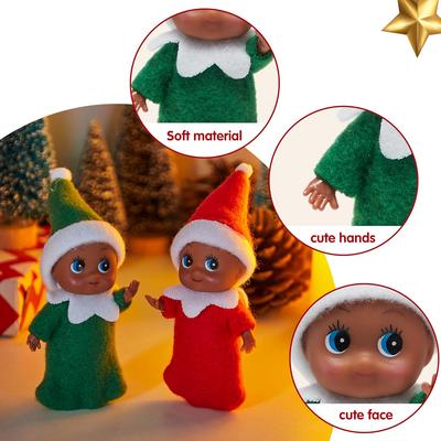 1/2PCS Christmas Tiny Elf Doll In Dark Skin with Christmas Dress Holiday Decoration Accessories Tiny Gift for Girls Boys