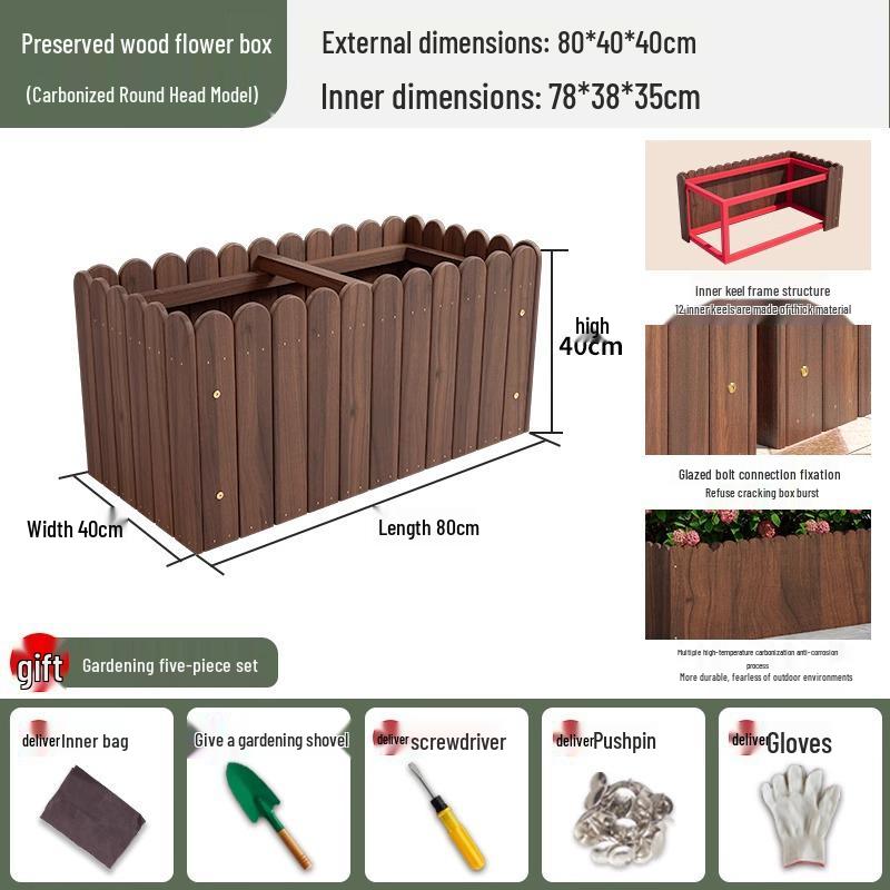 Carbonized Wood Outdoor Planter Box – Antiseptic Rectangular Flower Trough for Home, Courtyard, or Balcony.