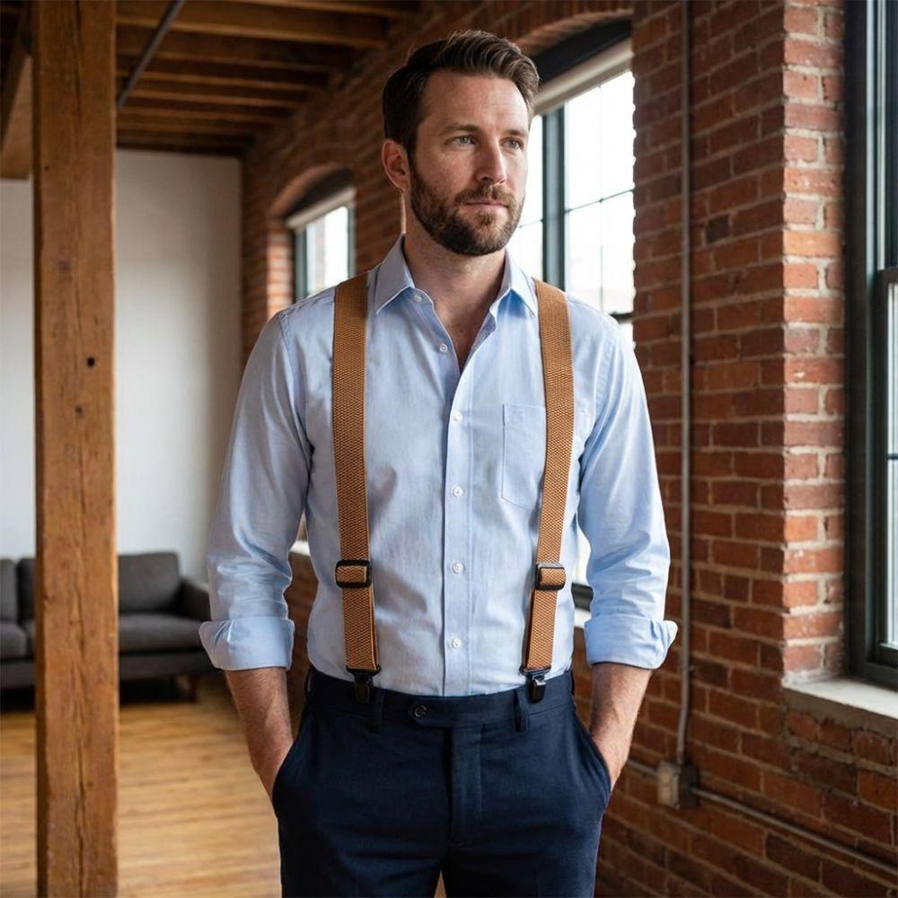 Heavy Duty Y-Type Suspenders 3.8cm Wide Adjustable Suspenders Simple Elastic Pants Braces Men Gift