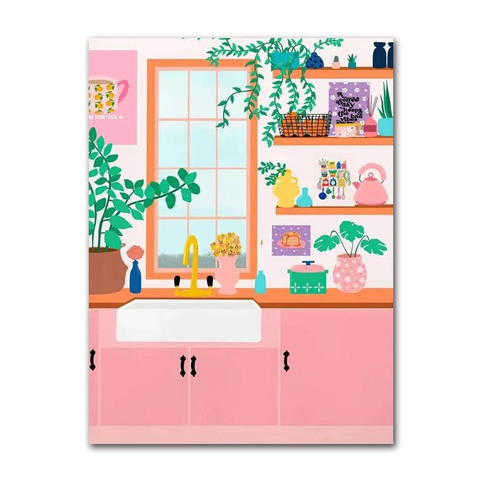 Abstract Coffee Cherry Strawberry Plant Wall Art Canvas Painting Nordic Posters And Prints Wall Pictures For Pink Kitchen Decor