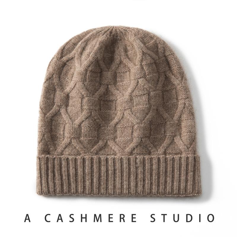 Autumn and Winter New First-line Cashmere Women's Solid Color Twisted Flower Warm Fashion Ear Protection Knitted Casual Flanged Hat
