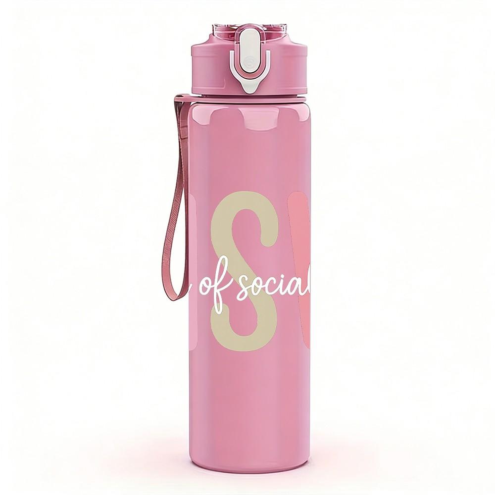 1PC MSW Simple Pastel Letter 750ml Color Plastic Sports Water Bottle Leakproof Flip Straw Lid Suitable for Sports Office Home Use
