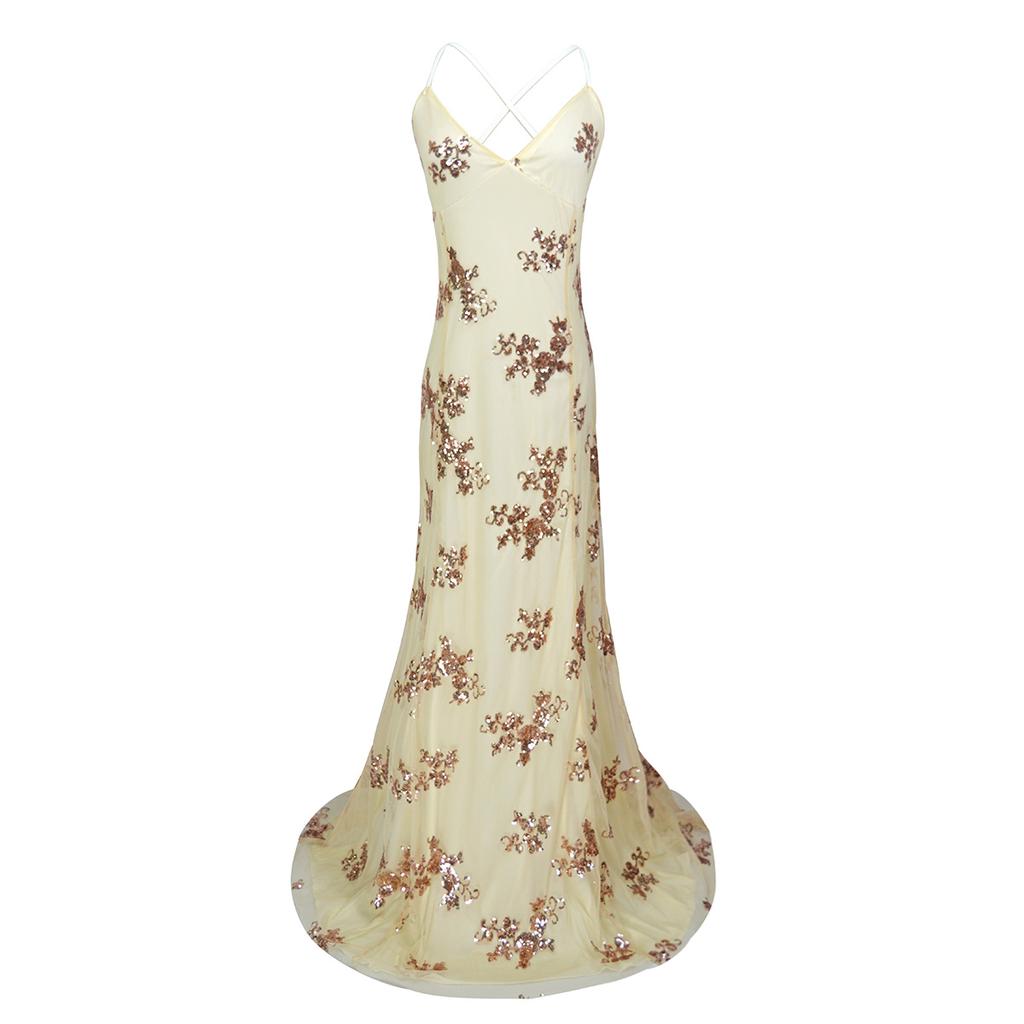 High-end extended version, popular sequined mesh slim-fitting trailing sexy backless dress dress