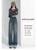 Women's Slim Fit Retro Wide-Leg Jeans - 2025 Spring/Summer Style, Small Size, Straight, Floor-Length