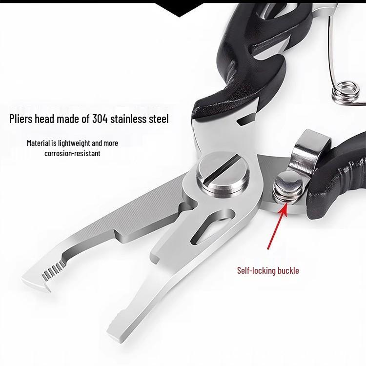 Multifunctional Stainless Steel Fishing Tool: Scissors, Hook Remover, Lure Pliers, and Split Ring Opener