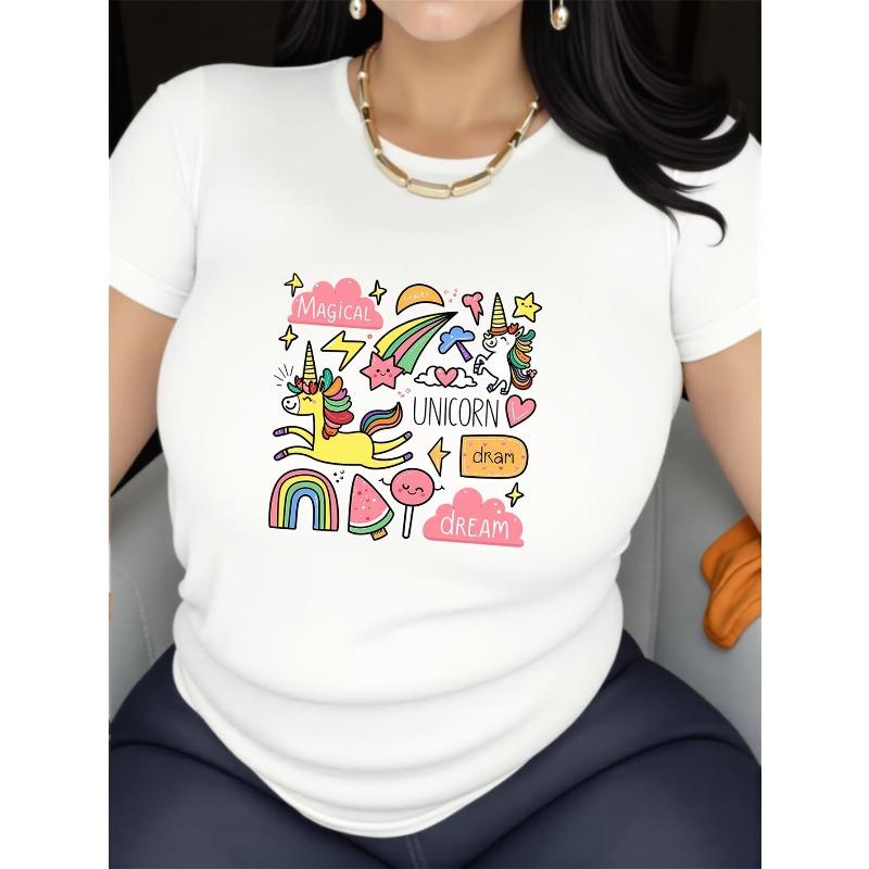 

Womens Fashion Short Sleeve T-Shirt | Fun Cartoon Print Round Neck Casual Top, All-Season Comfort, Machine Washable, Trendy Wear High-Quality Fabric S белый