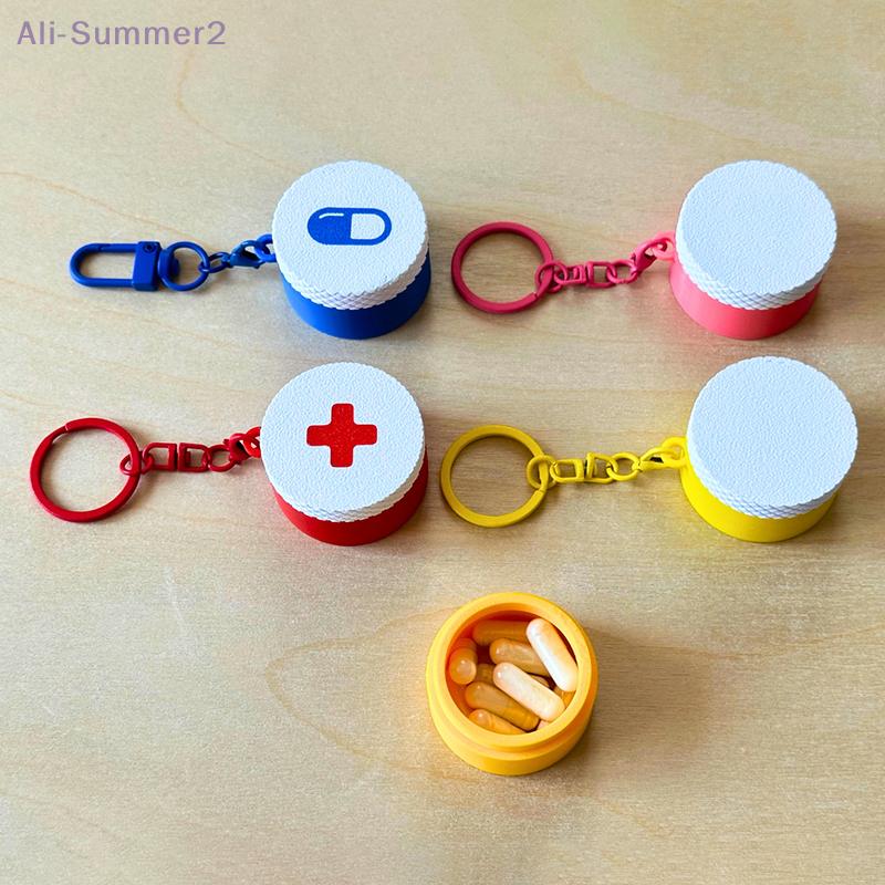 Mini Sliding Pill Box With Keychain Capsule Cross Symbols Portable Plastic Medicine Case Pill Holder Daily Use Emergencies