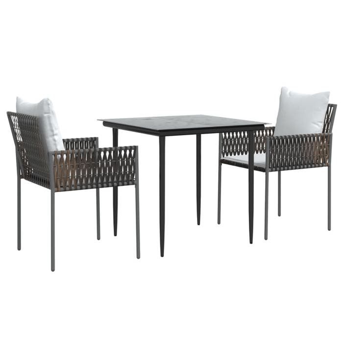 VidaXL 3-piece Garden Dining Set Cushions Braided Resin Steel 3187049