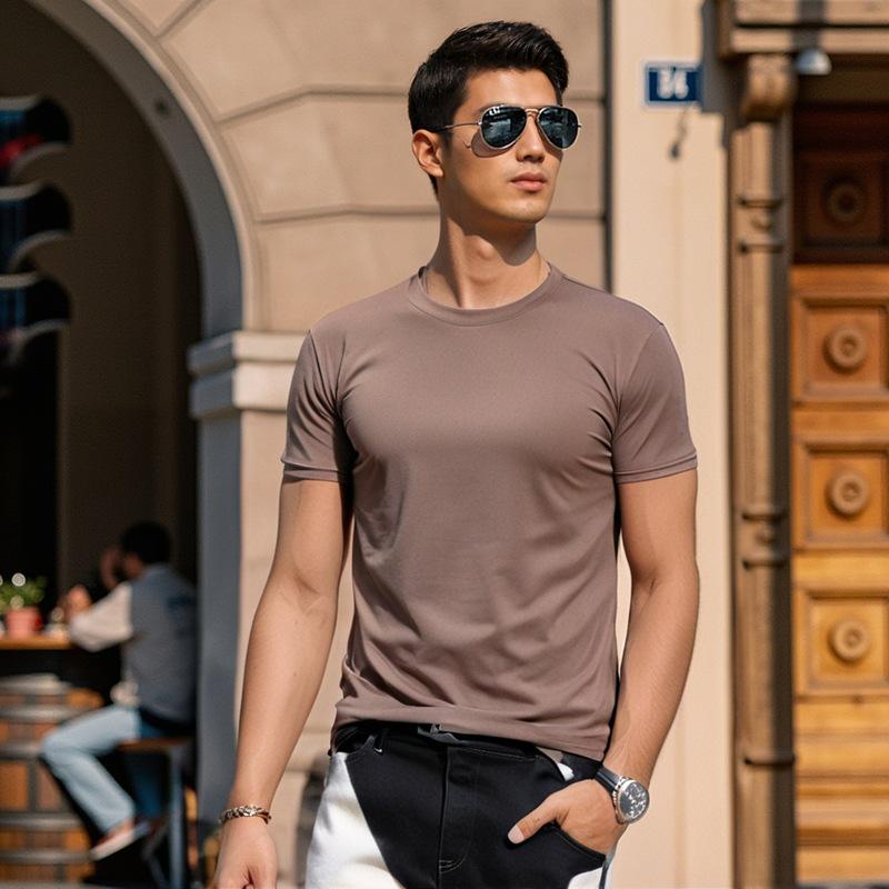 Men s Quick-Dry Ice-Fit Slim Running T-Shirt - Short Sleeve, Solid Color, Round Neck