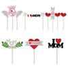 Mother's Day Cake Toppers I Love Mom Cupcake Topper Picks Glitter Hearts Flowers Crown Picks for Mom's Birthday Party Cake Decor