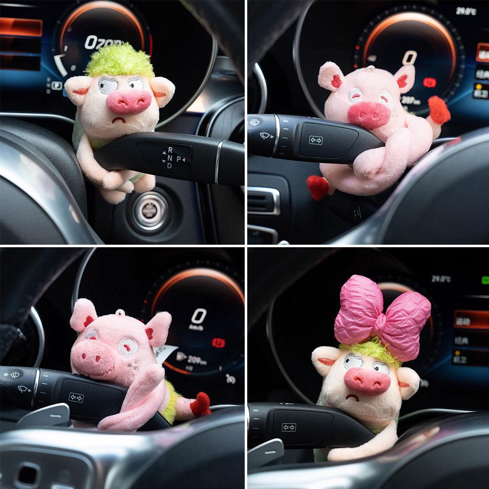 Car Decoration Plush Dolls Pilot Steering Lights Ornament Cute Pig Wye Windshield Bows Wiper Steering Wheel Accessories