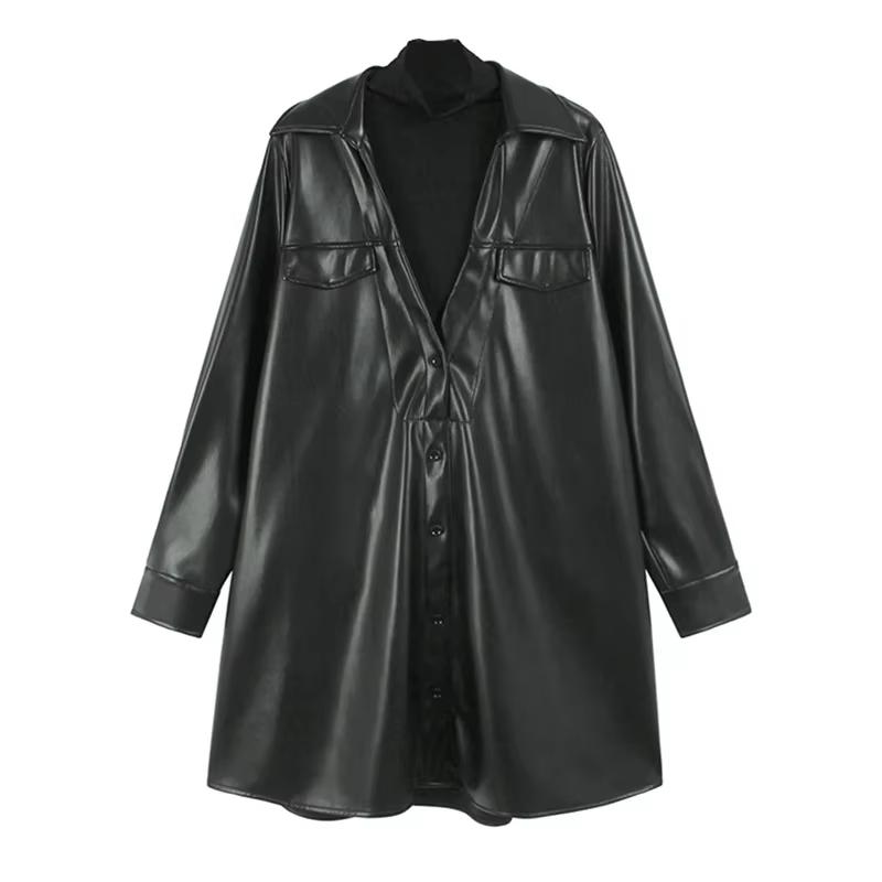 

Xitao Лоскутное сетчатое однобортное женское платье из искусственной кожи GMM1171 L чёрный