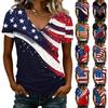 Women’s V Neck Lightweight Short Sleeve Top with Independence Day Inspired Print for Spring and Summer Casual Wear