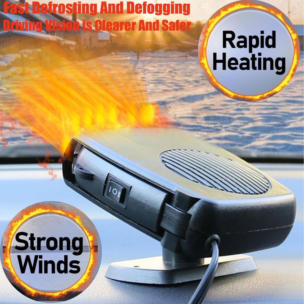 12V 200W Portable Car Heater with 360° Rotation, Dual Heating & Cooling Fan for Vehicle Windshield Defroster