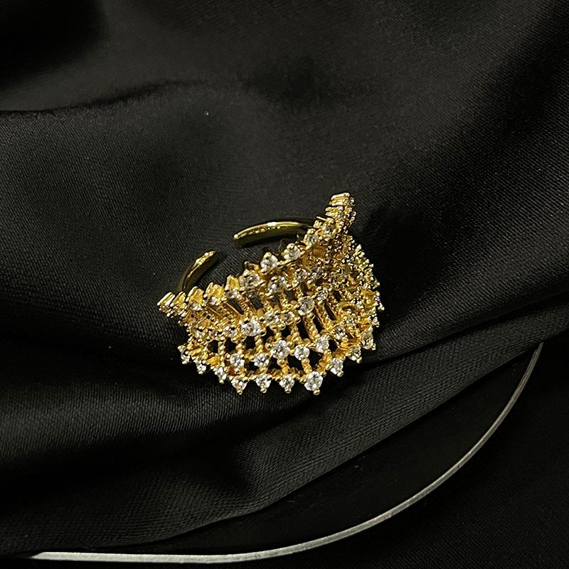 Full Of Diamonds, Zircon Light Luxury, High-End Open Ring, Antique Retro Index Finger Ring, Women'S Gold Ring.