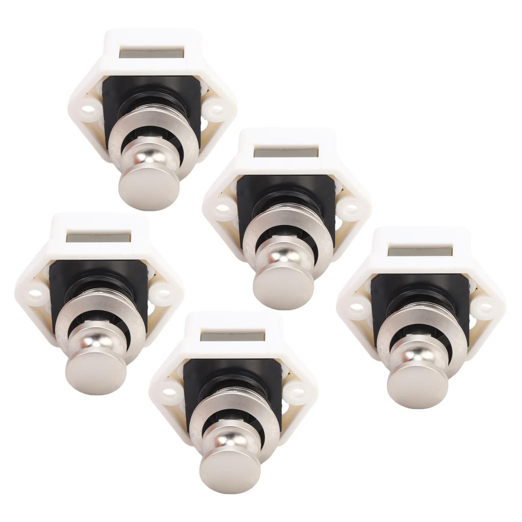 5PCS Push Button Latch Elegant Multipurpose RV Keyless Cupboard Door Knob Latch for Motorhome Home Yachts White Base